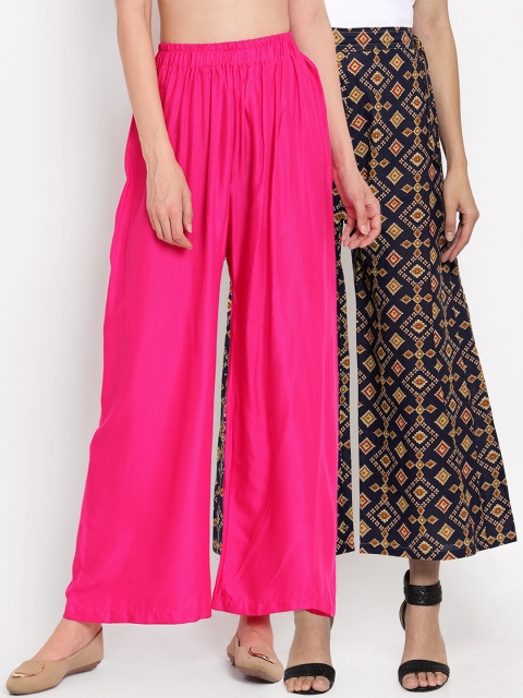 

TAG 7 Women Pack of 2 Flared Palazzos, Pink