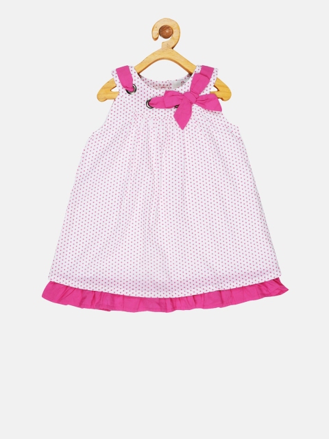 

YOUNG BIRDS Girls White & Pink Printed A-Line Dress