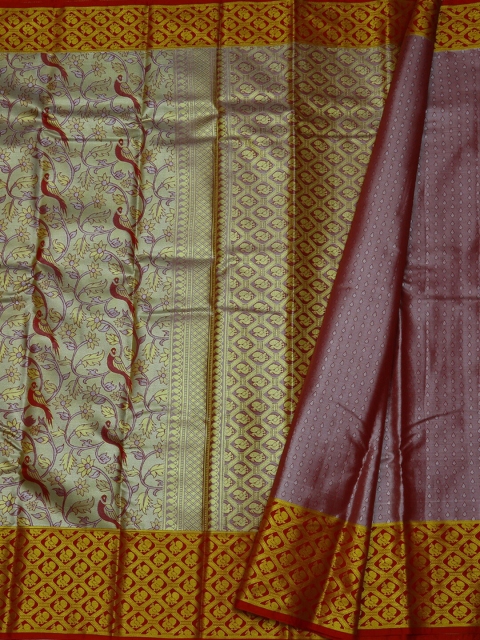 

Pothys Pink & Mustard Yellow Tissue Woven Design Saree