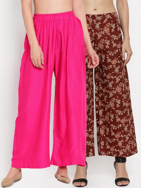 

TAG 7 Women Pack Of 2 Pink & Maroon Printed Flared Palazzos