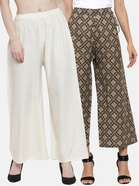 

TAG 7 Women Pack of 2 Flared Palazzos, Off white