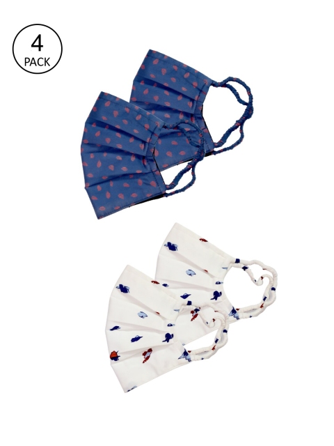 Bellofox Women 4 Pcs 3 Ply Reusable Cloth Masks, Blue