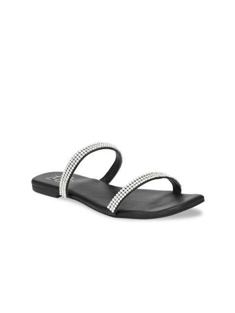 

Zebba Women Black Embellished PU Open Toe Flats
