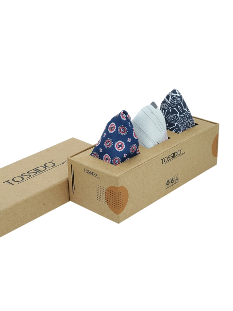 

Tossido Men Pack of 3 Multicoloured Printed Pocket Squares, Blue