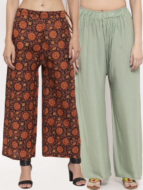 

TAG 7 Women Pack of 2 Flared Palazzos, Green