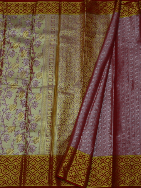 

Pothys Cream-Coloured & Maroon Tissue Silk Woven Design Saree
