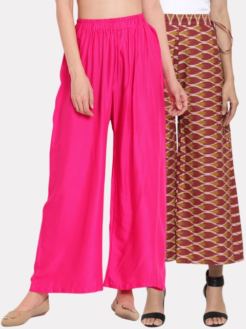 

TAG 7 Women Pack Of 2 Straight Palazzos, Pink