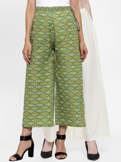 

TAG 7 Women Pack Of 2 Flared Palazzos, Off white