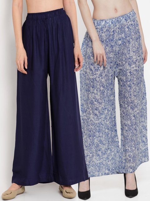 

TAG 7 Women Pack of 2 Flared Palazzos, Navy blue
