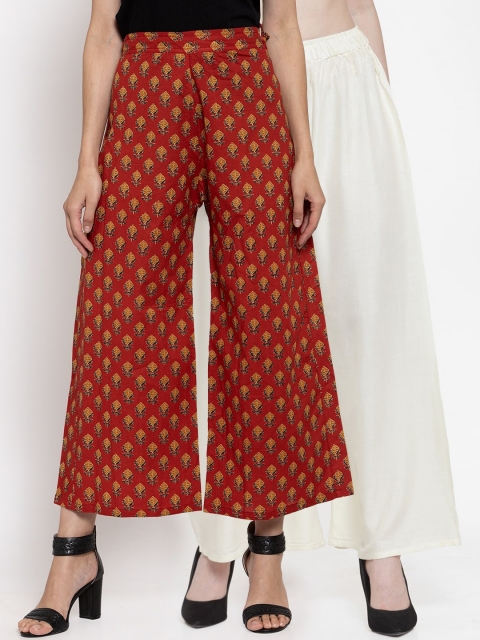 

TAG 7 Women Pack Of 2 Off-White & Red Printed Flared Palazzos