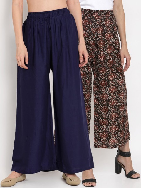 

TAG 7 Women Pack Of 2 Straight Palazzos, Navy blue