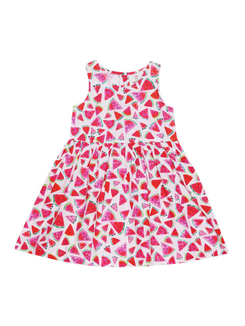 

YOUNG BIRDS Girls White & Pink Printed Fit and Flare Dress