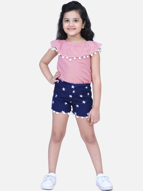 

Fairies Forever Girls Red & Navy Blue Striped T-shirt with Shorts