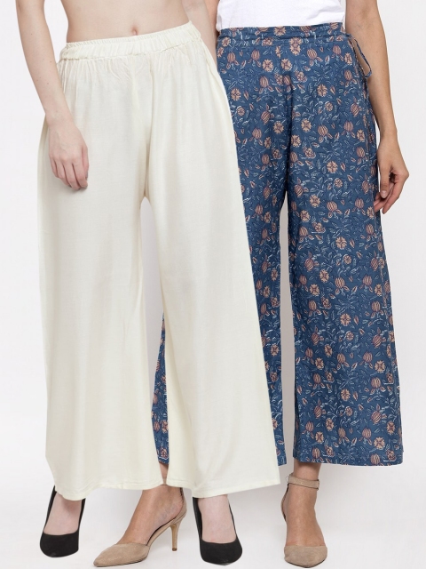 

TAG 7 Women Pack Of 2 Flared Palazzos, Off white