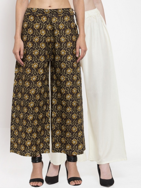 

TAG 7 Women Pack Of 2 Flared Palazzos, Olive