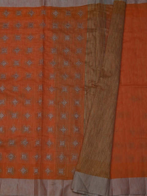 

Pothys Orange Embroidered Silk Cotton Saree