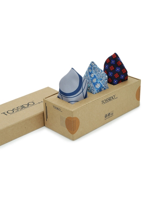

Tossido Men Pack of 3 Printed Pocket Squares, Blue