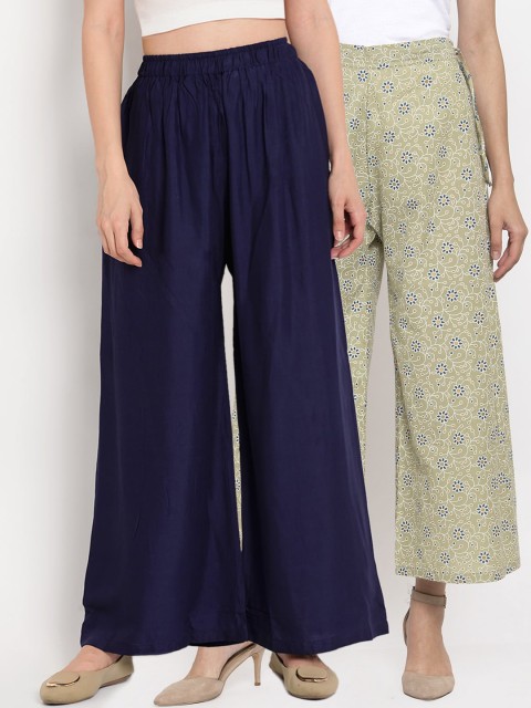 

TAG 7 Women Pack Of 2 Straight Palazzos, Navy blue