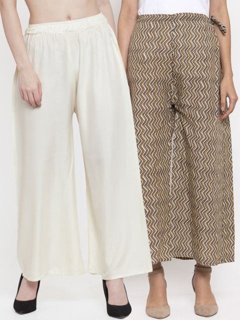 

TAG 7 Women Pack of 2 Flared Palazzos, Off white