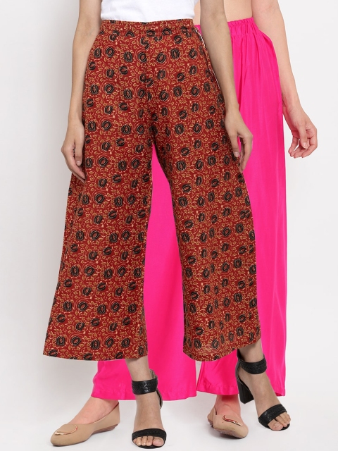 

TAG 7 Women Pack Of 2 Pink & Red Printed Flared Palazzos
