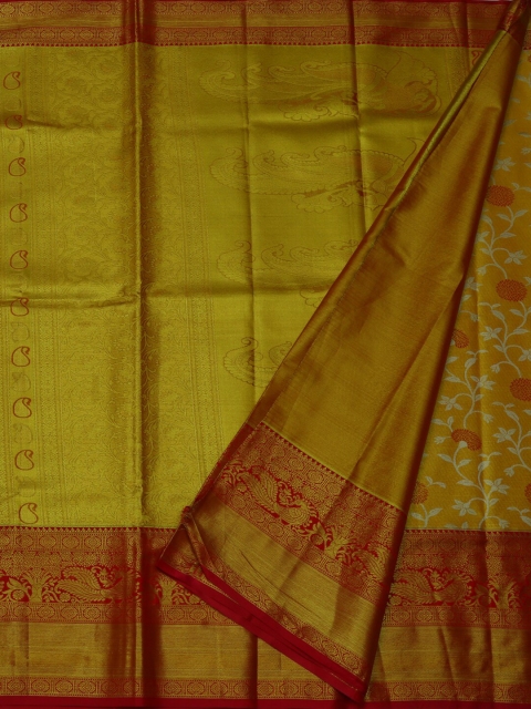 

Pothys Gold-Coloured & Red Tissue Woven Design Saree