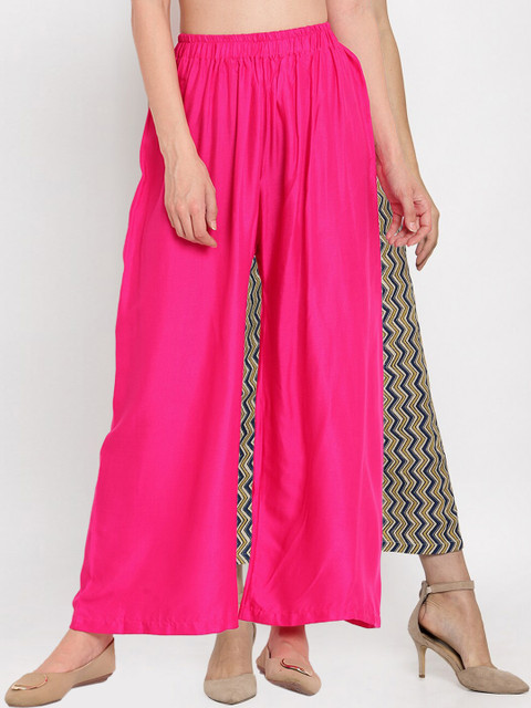 

TAG 7 Women Pack Of 2 Pink & Navy Blue Printed Flared Palazzos