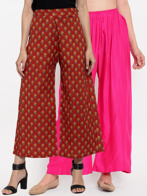 

TAG 7 Women Pink & Red Printed Wide Leg Palazzos