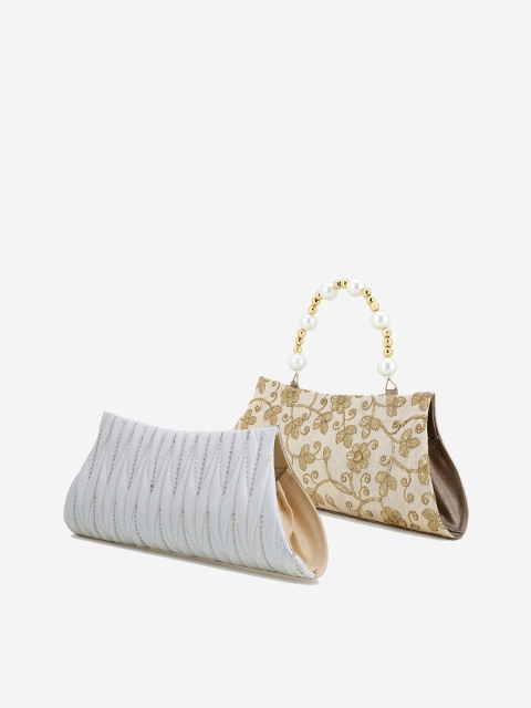 

Element Cart Gold-Toned & Silver-Toned Solid Embellished Clutch