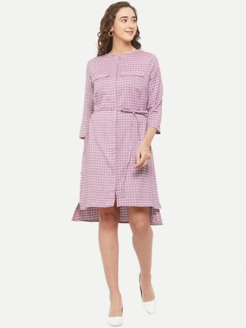 

109F Women Pink & White Checked Fit and Flare Dress