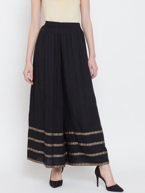 

Castle Women Black & Gold-Toned Hem Design Flared Palazzos