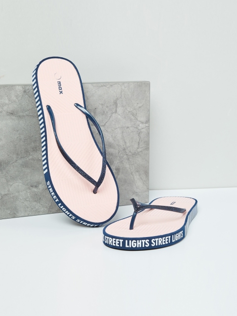 

max Women Pink & Blue Solid Thong Flip-Flops