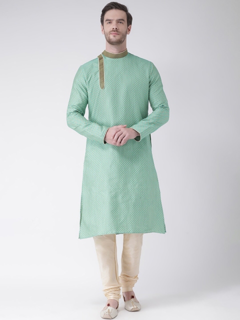 

LAMAAYA Men Turquoise Blue Woven Design Straight Kurta