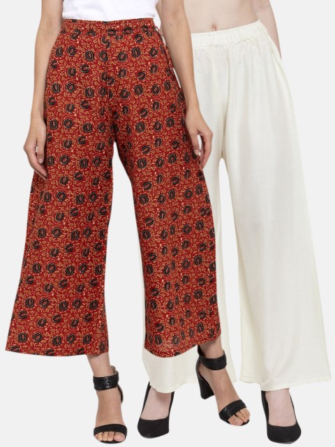 

TAG 7 Women Pack Of 2 Off-White & Red Printed Flared Palazzos