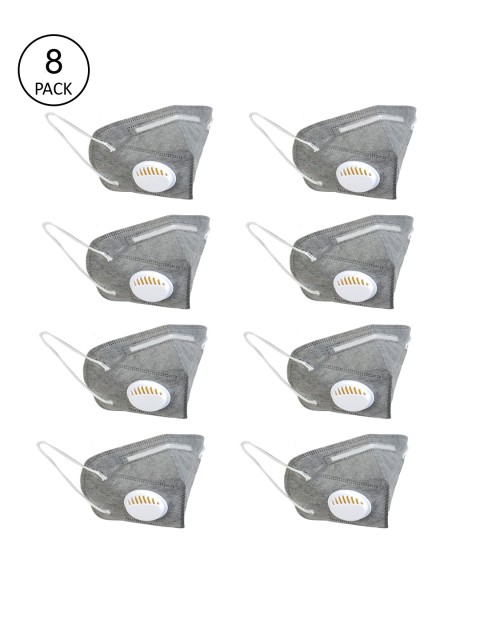 

OOMPH Unisex 8 Pcs Grey Solid 5-Ply Valved Anti-Pollution Reusable KN95 Masks