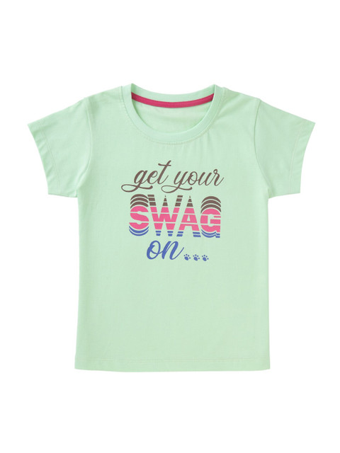 

Cub McPaws Girls Green Printed Round Neck T-shirt