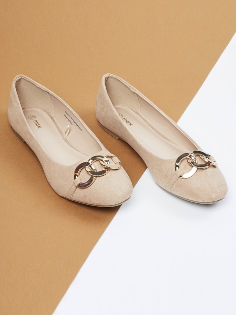 

max Women Beige Embellished PU Ballerinas
