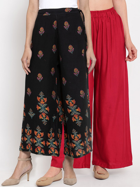 

TAG 7 Women Pack Of 2 Maroon & Black Printed Flared Palazzos
