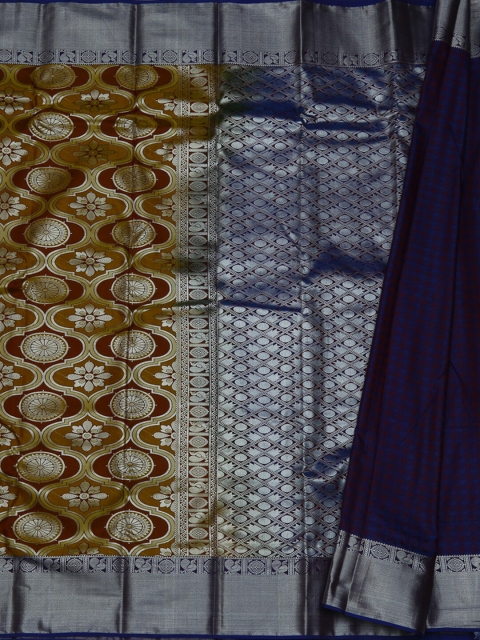 

Pothys Brown & Navy Blue Tissue Solid Saree