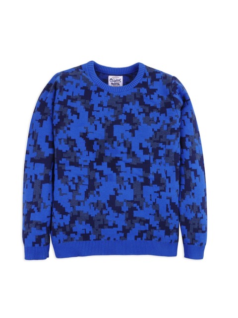 

RVK Boys Blue & Black Printed Cardigan Sweater
