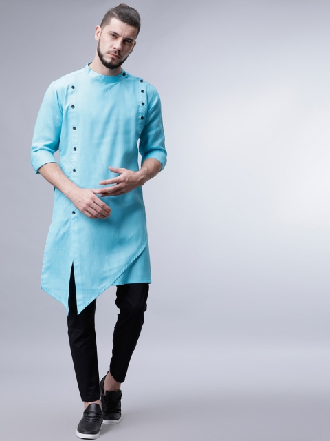 

Svanik Men Aqua Blue Solid Straight Kurta