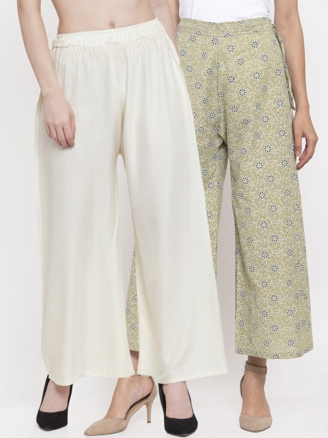 

TAG 7 Women Pack Of 2 Flared Palazzos, Olive