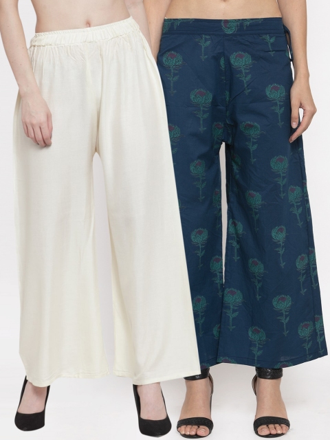 

TAG 7 Women Pack Of 2 Straight Palazzos, Off white