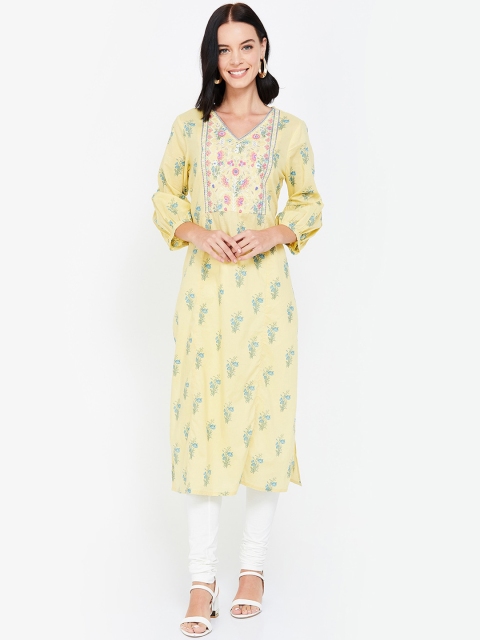 

Melange by Lifestyle Women Yellow & Blue Printed Straight Kurta