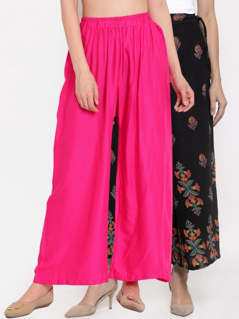 

TAG 7 Women Pink & Black Printed Wide Leg Palazzos