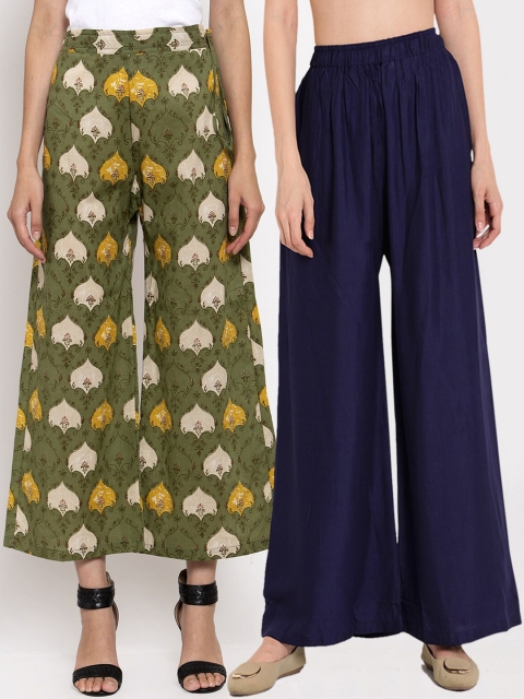 

TAG 7 Women Pack Of 2 Flared Palazzos, Navy blue