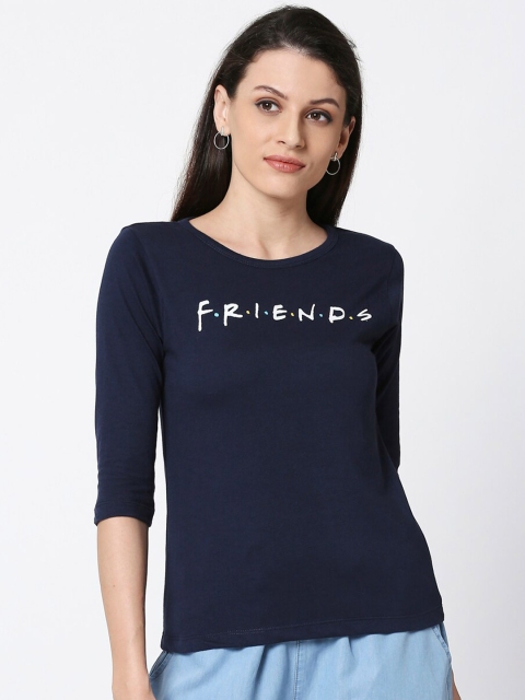 

Bewakoof Women Navy Blue Printed Round Neck T-shirt