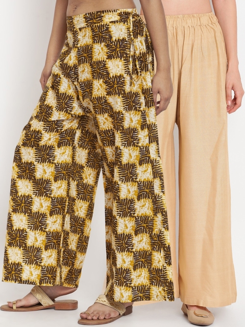 

TAG 7 Women Pack Of 2 Flared Palazzos, Beige
