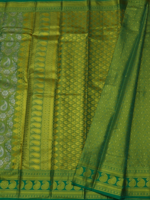 Pothys Green & Gold-Toned Tissue Woven Design Saree