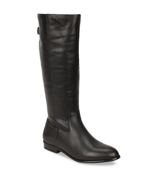 

ALDO Women Black Solid Leather High-Top Flat Boots