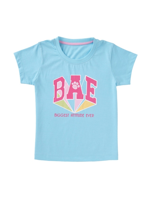 

Cub McPaws Girls Aqua Blue & Pink Printed T-shirt